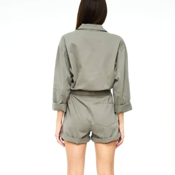 Olive Drab Green Pistola Long Sleeve Shorts Romper M - Picture 5 of 7